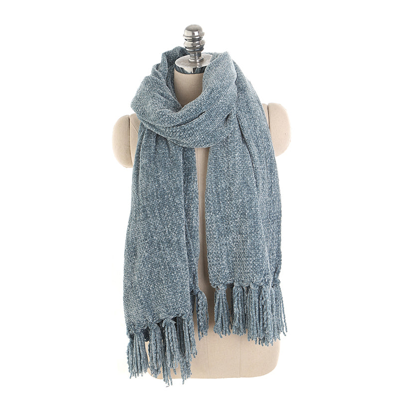 Fashion Tassel Pure Color Chenille Shawl Scarf