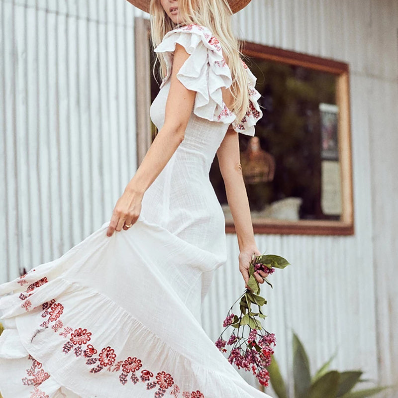 Fashion Ruffled short sleeves Long Dress