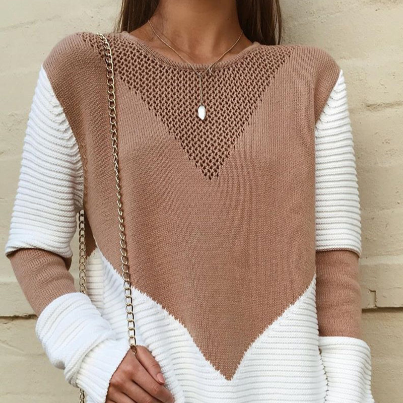 Casual Knit Round Neck Long Sleeve Splicing Sweater