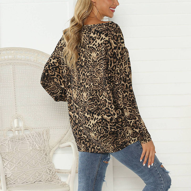 Casual Round Neck Batwing Sleeve Printed Colour Top