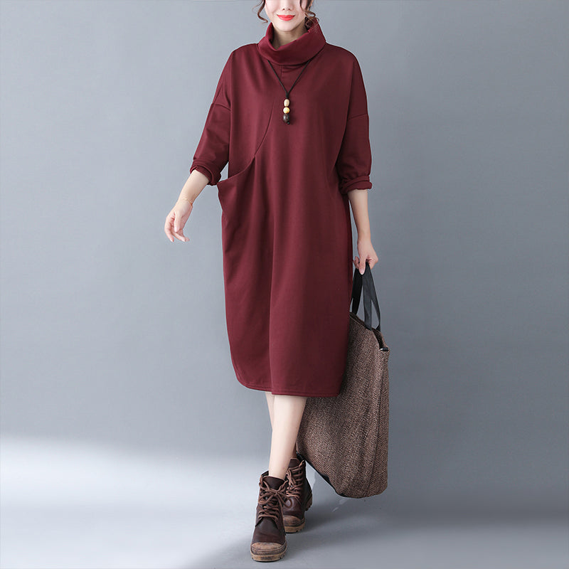 Fashion Casual High Collar Plain Knitted Dresses