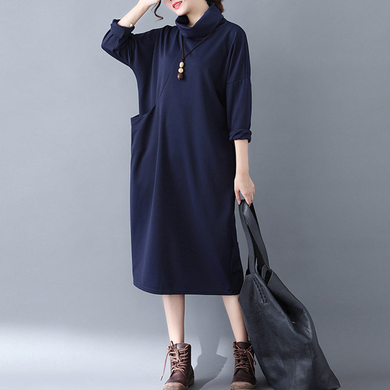 Fashion Casual High Collar Plain Knitted Dresses