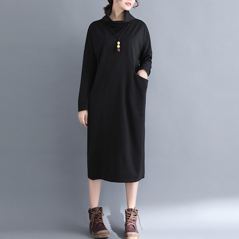 Fashion Casual High Collar Plain Knitted Dresses