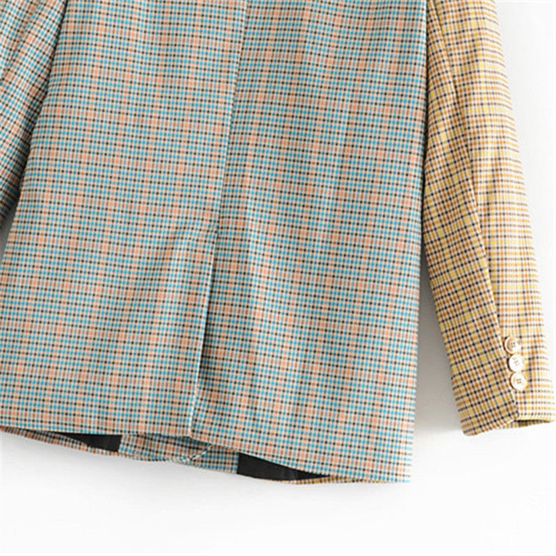 Retro Plaid Color Matching Casual Blazer