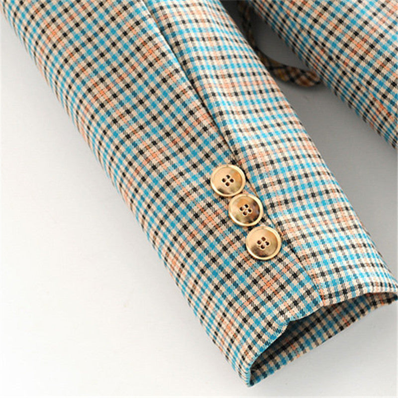 Retro Plaid Color Matching Casual Blazer