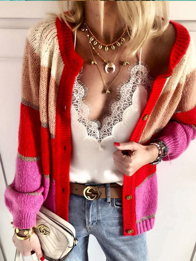 Casual Long Sleeve Colouring Cardigan