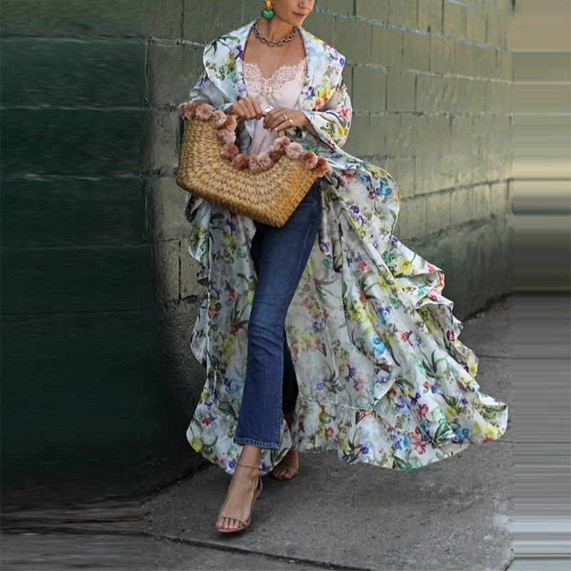 Boho Chiffon Printed Colour Ankle-Length Maxi Dress