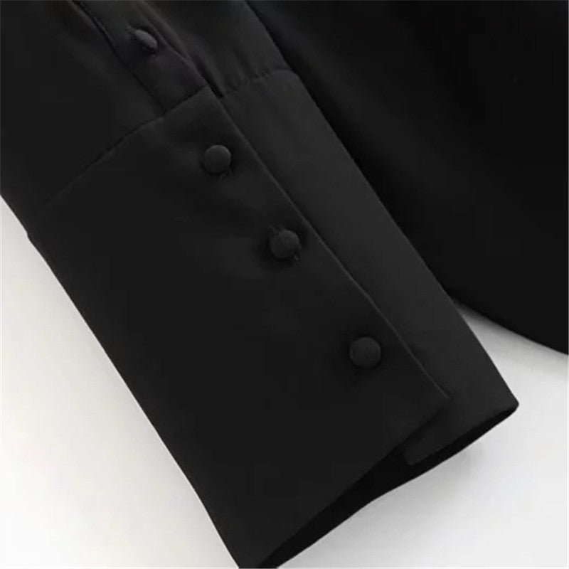 Single-Breasted Black Long Tunic