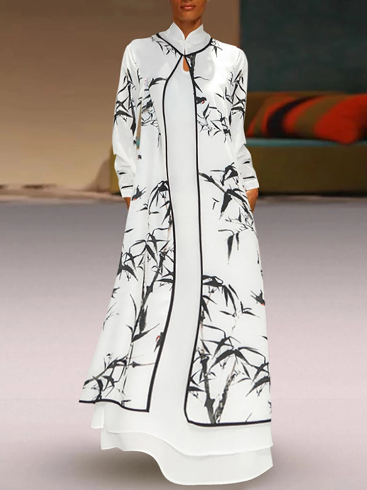 Chinese Style Printed Long Sleeve Suit