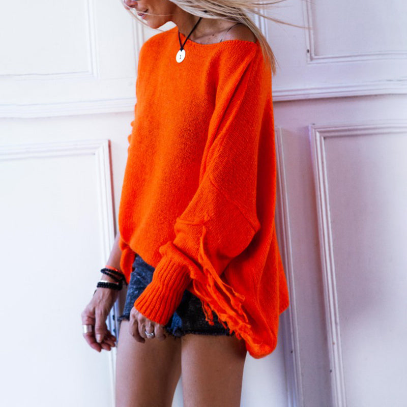Brief Round Neck Knit Long Sleeve Pure Colour Sweater
