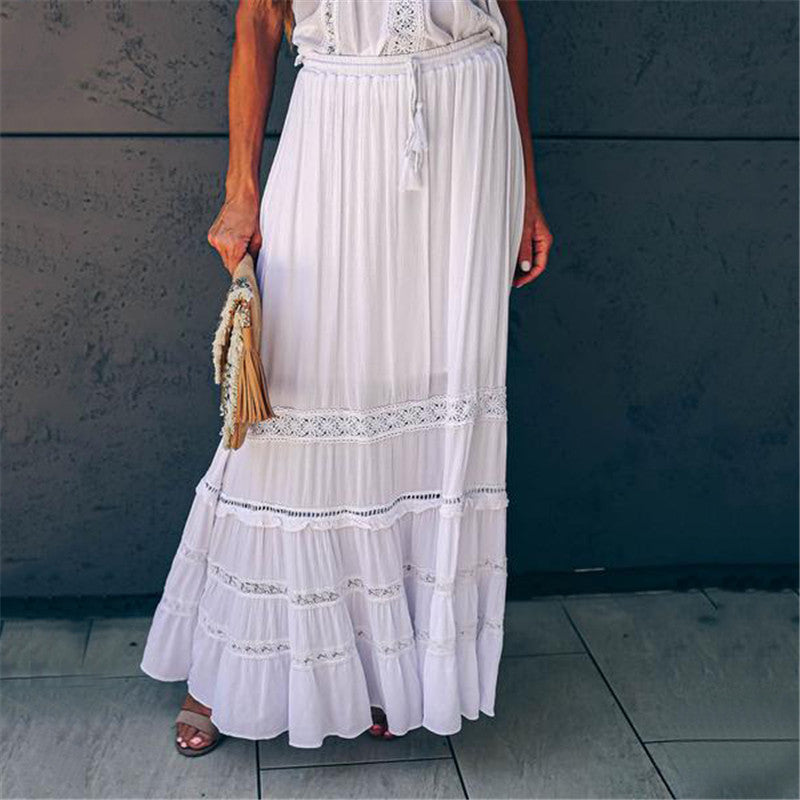 Women's Fashion White Lace Skirt Set