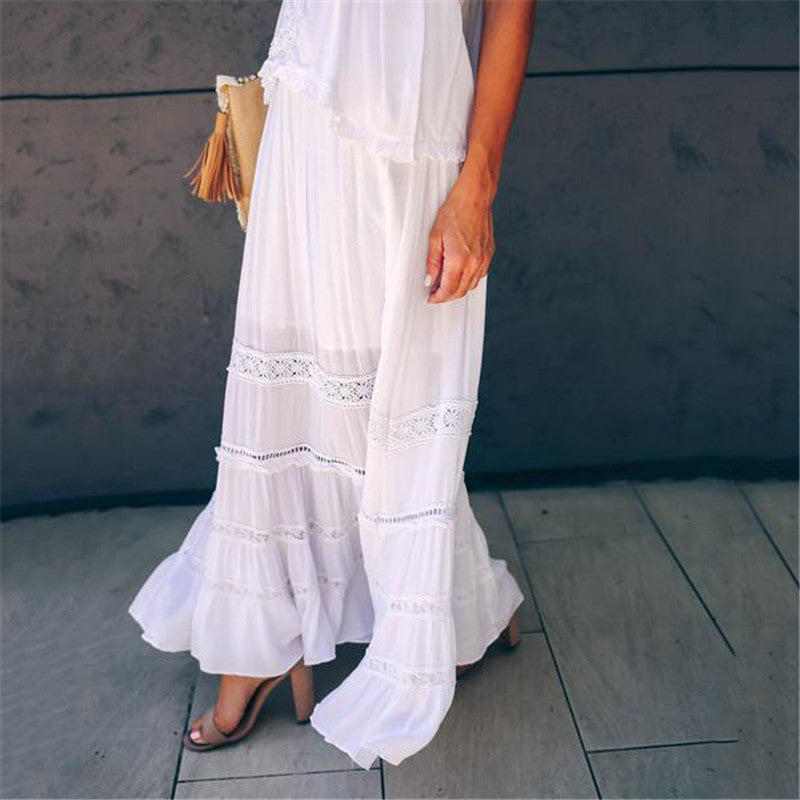 Women's Fashion White Lace Skirt Set