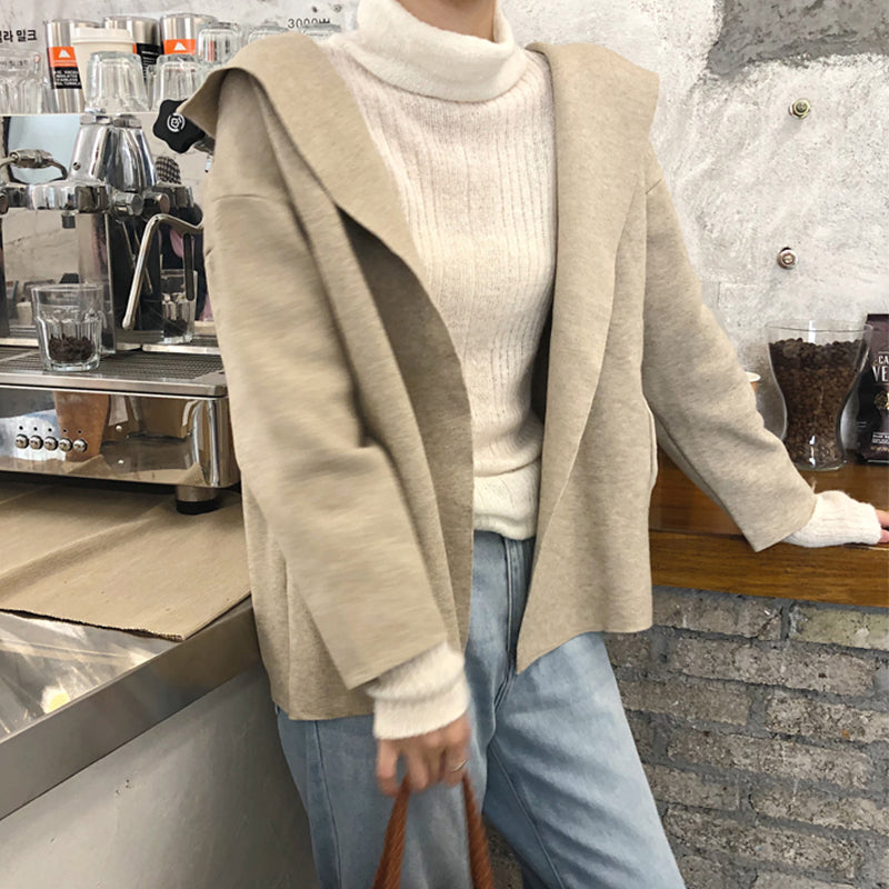 Korean Version Of The Pocket Loose Color Solid Sweater Cardigan