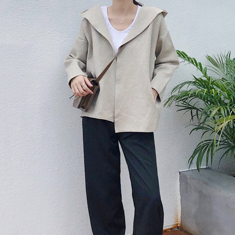 Korean Version Of The Pocket Loose Color Solid Sweater Cardigan