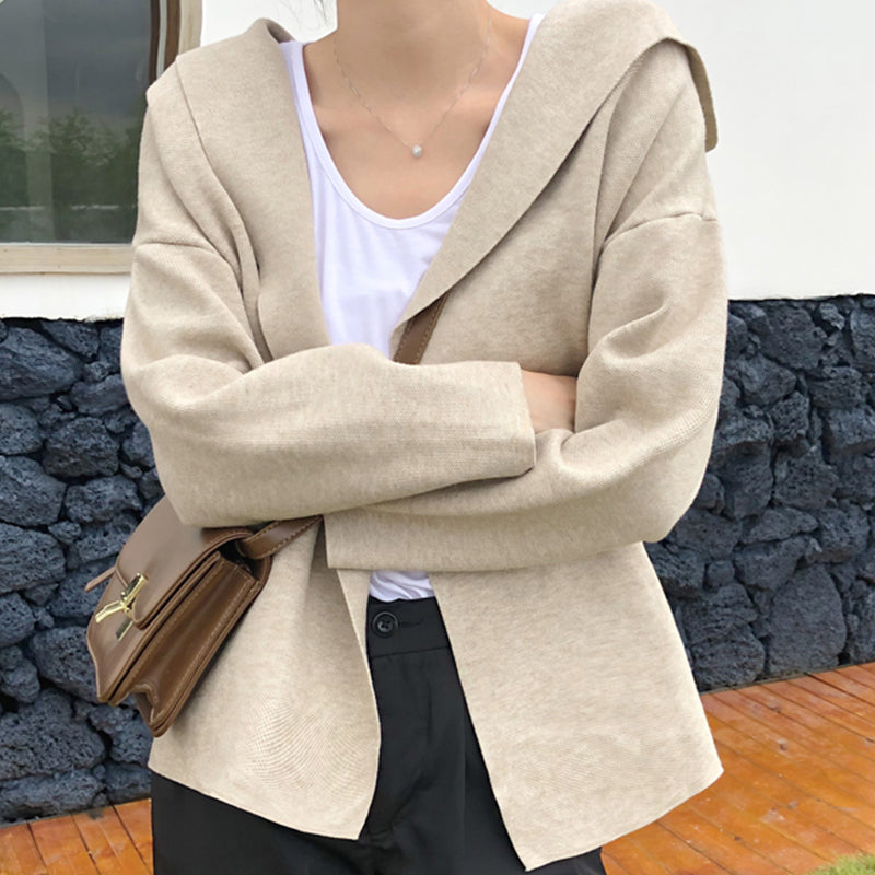 Korean Version Of The Pocket Loose Color Solid Sweater Cardigan