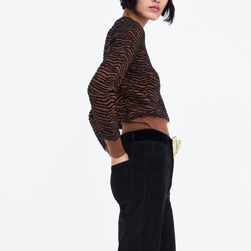 Casual Round Neck Long Sleeve Animal Printed Sweater