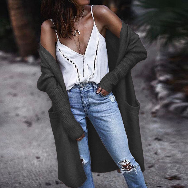 Casual Long Sleeve Solid Color Cardigan