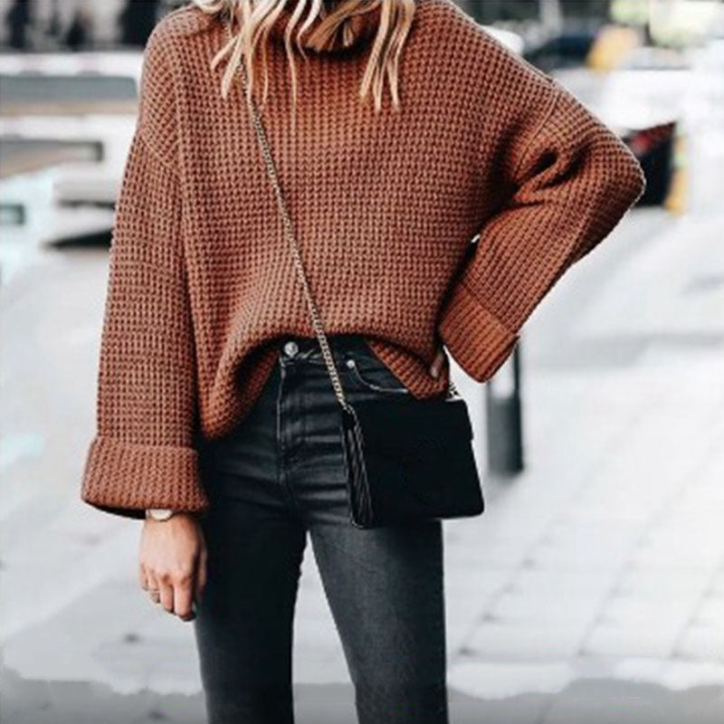 Commuting High Collar Long Sleeves Pure Colour Sweater