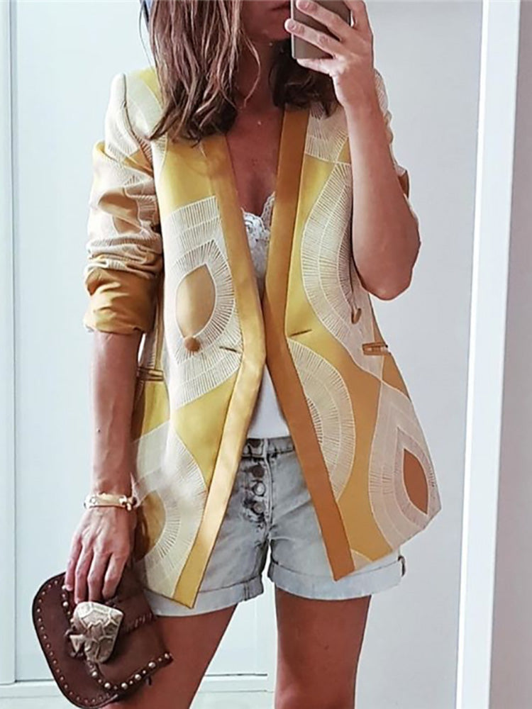 Women's V-Neck Printed Casual Jacket