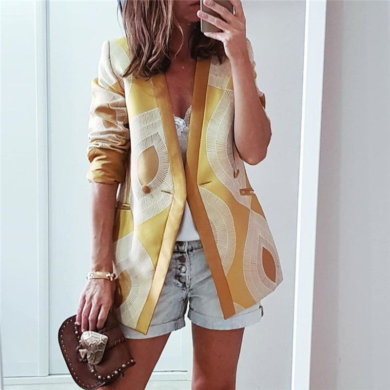 Women's V-Neck Printed Casual Jacket