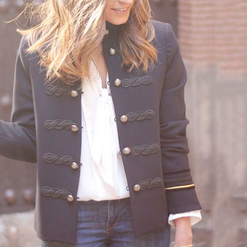 Classic Double-Breasted Long Sleeves Buckle Jacket