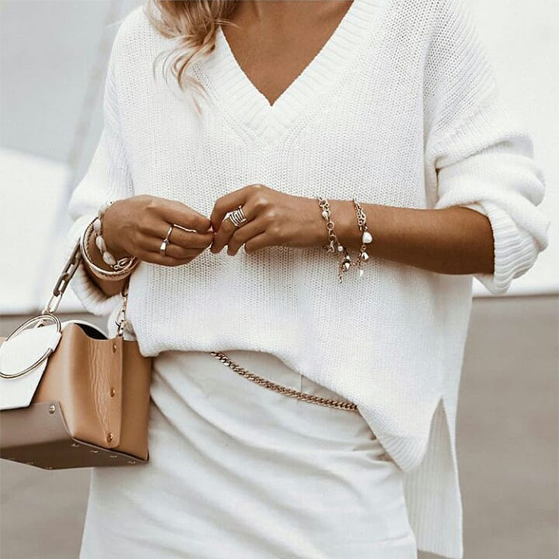 Brief Long Sleeve V Neck Knit  Sweater