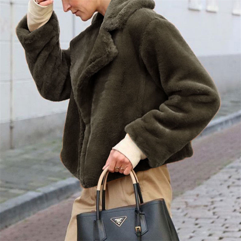 Short Solid Color Plush Coat