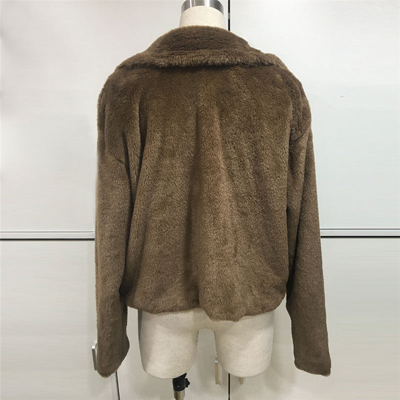 Short Solid Color Plush Coat