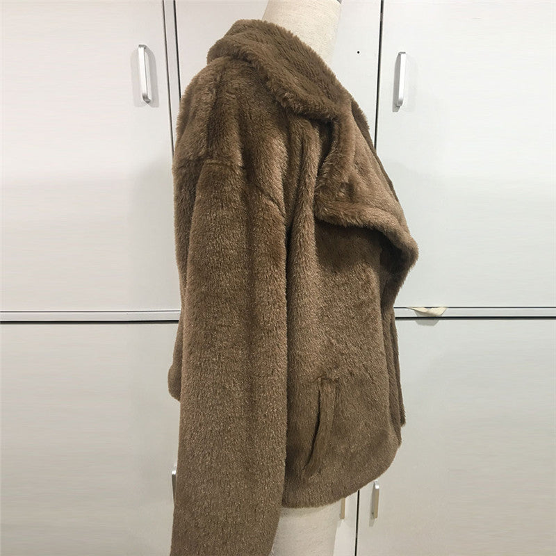 Short Solid Color Plush Coat