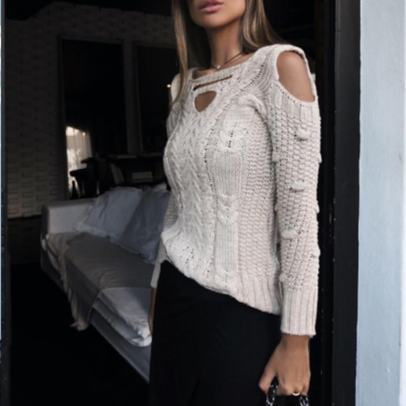 Fashion Casual Shoulder Out Long Sleeves Sweater