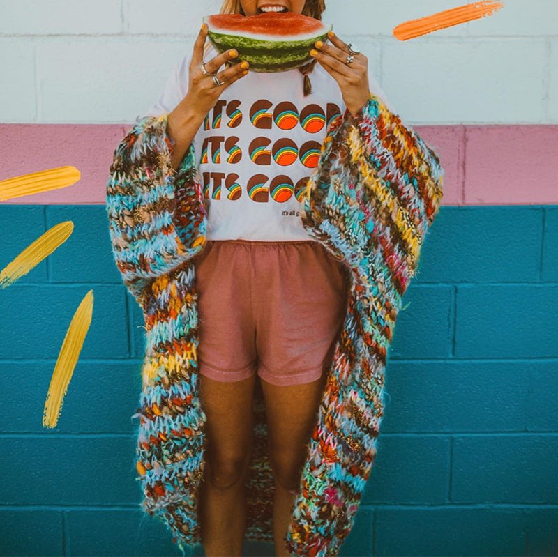 Cute A Lapel Knit Printed Color Cardigan