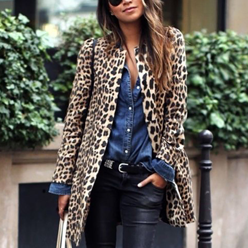 Women's Fashion Leopard Print Long Sleeve Loose Coat