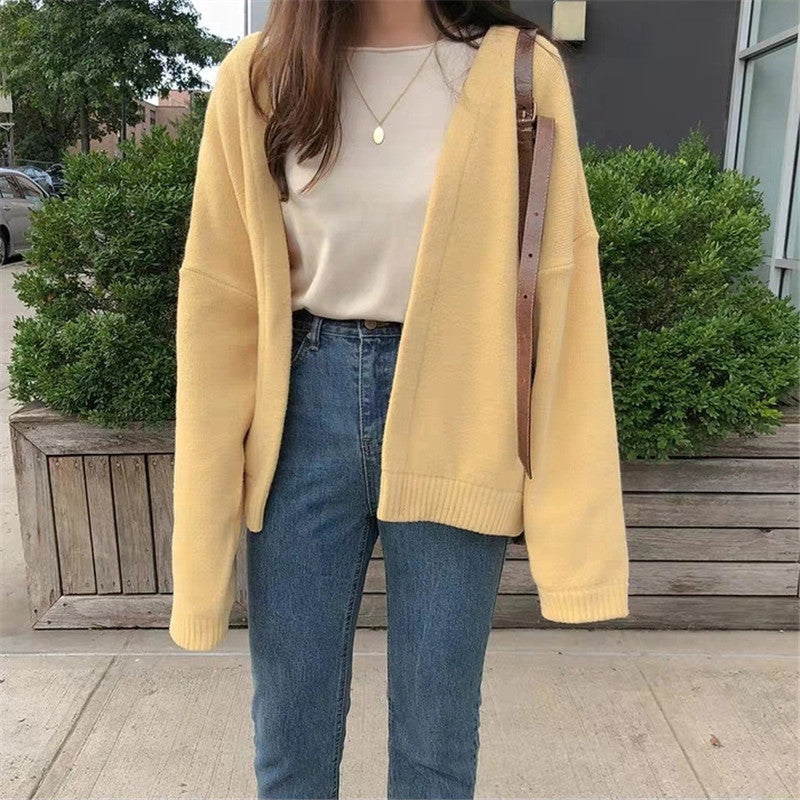 Casual Long Sleeve Pure Color Cardigan