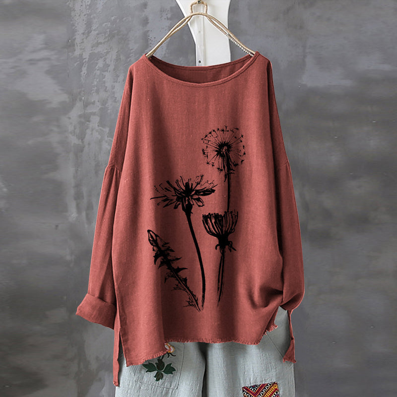 Casual Round Neck Solid Color Printed Split-Knit Shirt