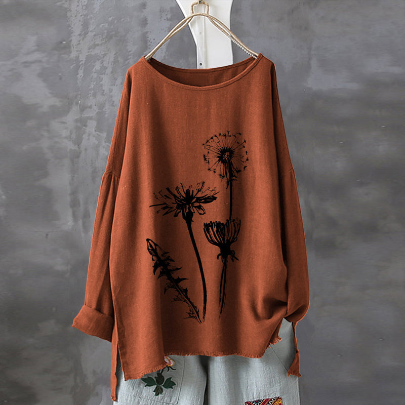 Casual Round Neck Solid Color Printed Split-Knit Shirt