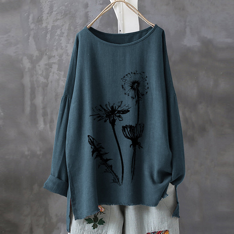 Casual Round Neck Solid Color Printed Split-Knit Shirt