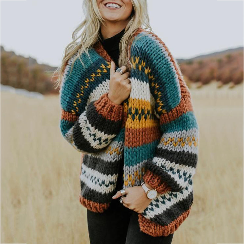 Classy Contrast Color Woven Pattern Sweater