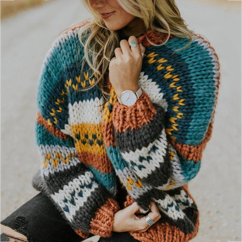Classy Contrast Color Woven Pattern Sweater