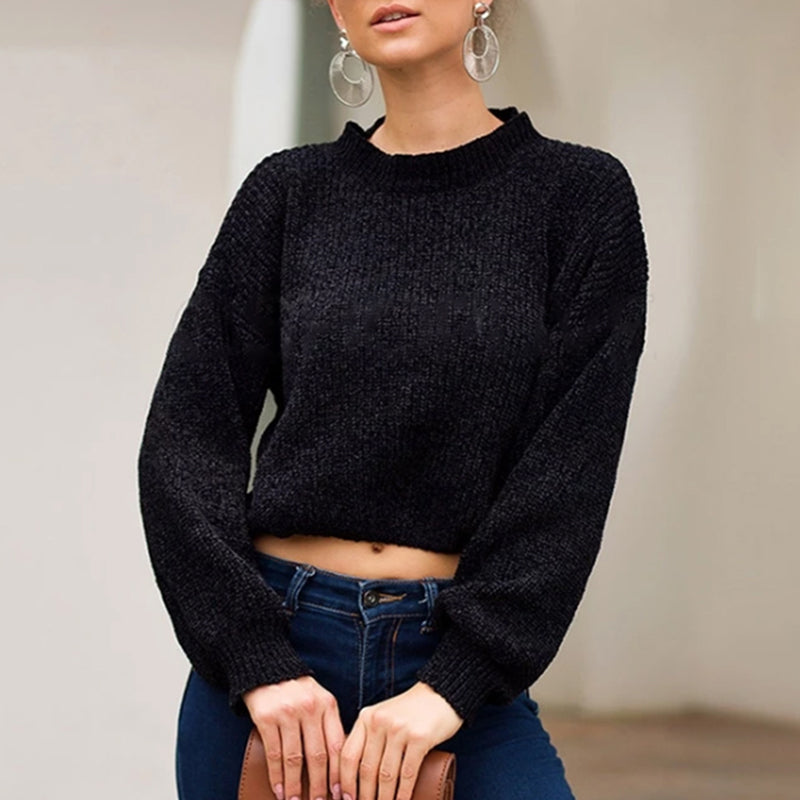 Fashion Casual Round Neck Plain Sweater