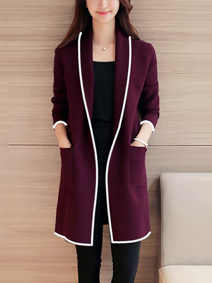 Pure Color Long Sleeve Splicing Coat