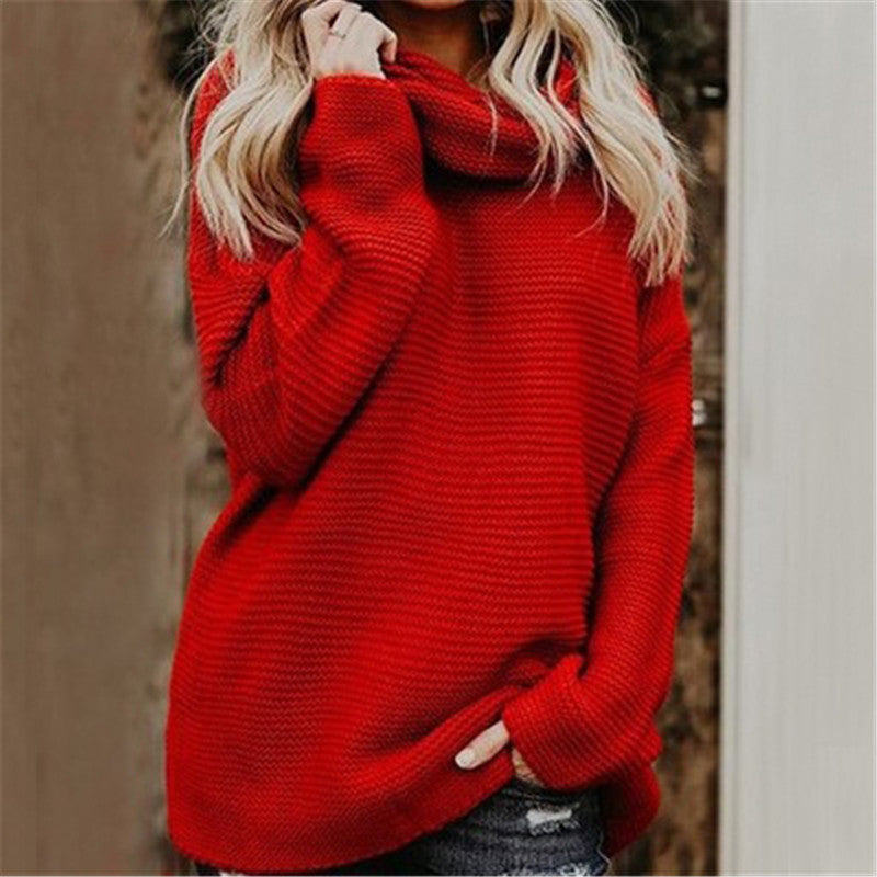 Casual Pure Color Long Sleeve High Neck Sweater