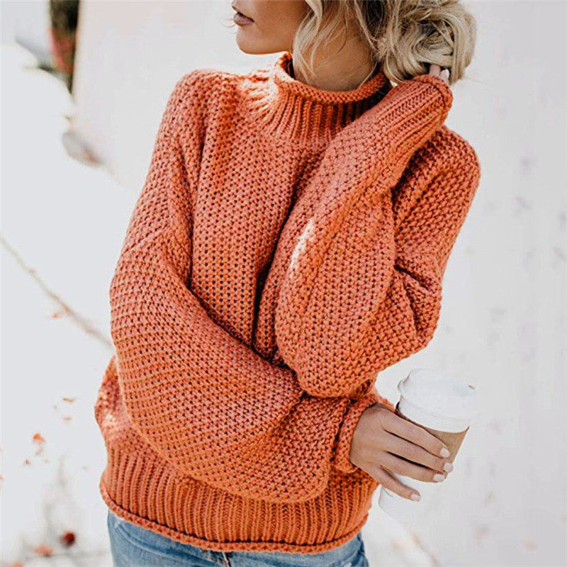 Brief Pure Color High Neck Sweater