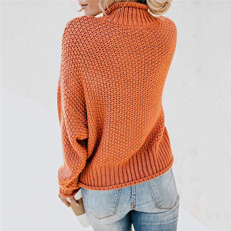 Brief Pure Color High Neck Sweater