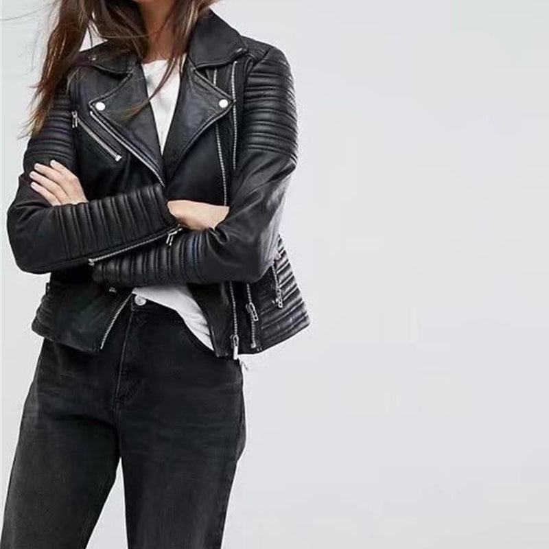 Fashion Large Lapel Locomotive Slim Quilted Leather Jacket