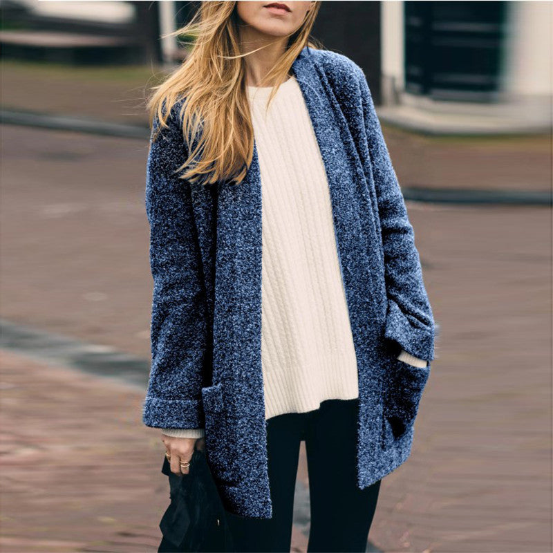 Long Sleeved Solid Color Knit Cardigan