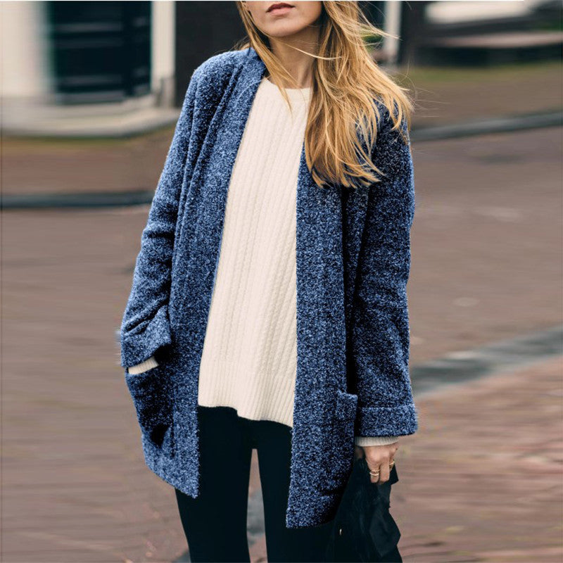 Long Sleeved Solid Color Knit Cardigan