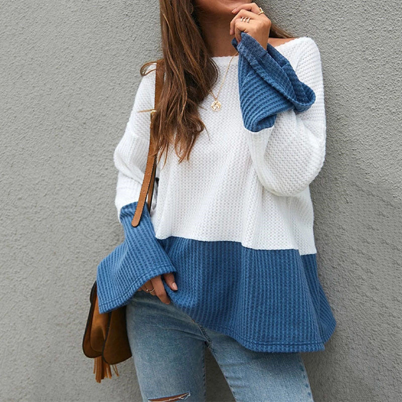 Contrast Stitching Long Sleeve Loose Knit Sweater