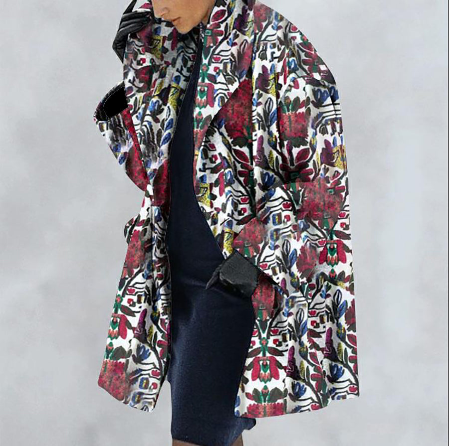 New Warm Fashion Print Shawl Collar Coat