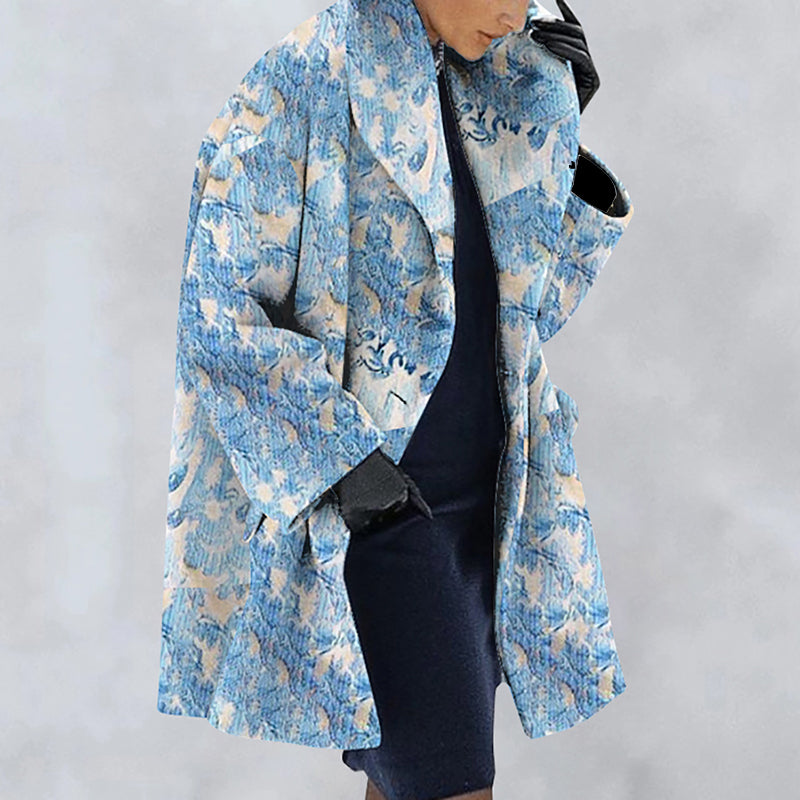 New Warm Fashion Print Shawl Collar Coat