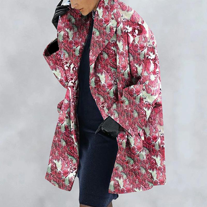 New Warm Fashion Print Shawl Collar Coat